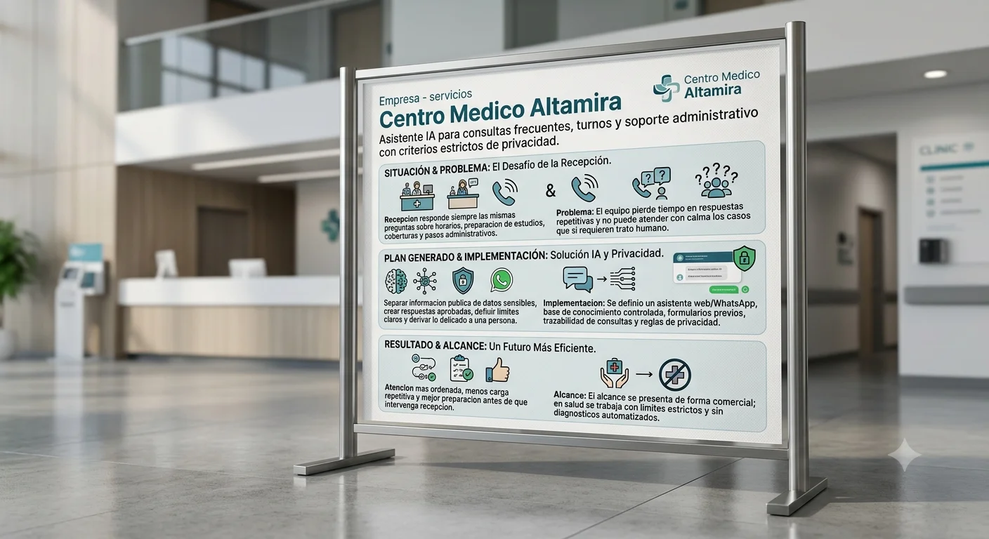 Asistente de IA para Centro Medico Altamira con consultas frecuentes turnos y soporte administrativo.