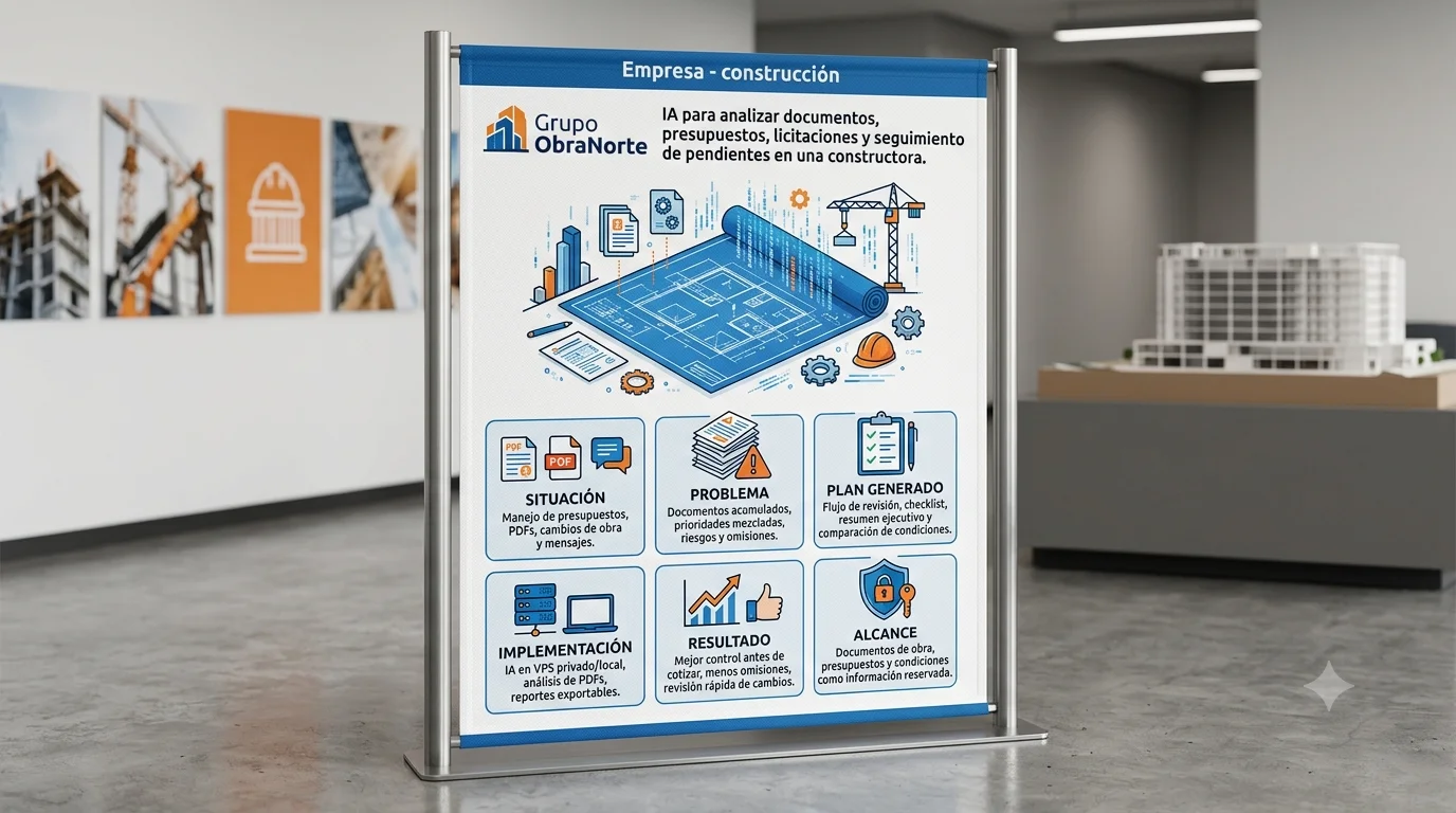 IA privada para Grupo ObraNorte con analisis de documentos presupuestos y seguimiento de proyectos.