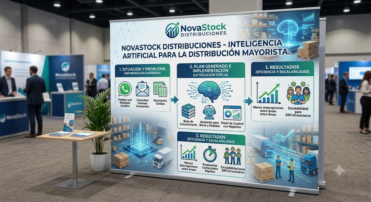 Implementacion de IA para empresa mayorista NovaStock Distribuciones con pedidos stock y reportes internos.