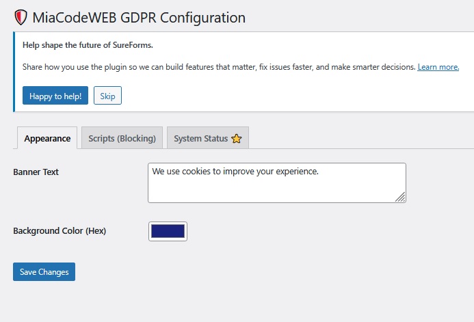 MiaCodeWEB GDPR Cookie Blocker plugin WordPress