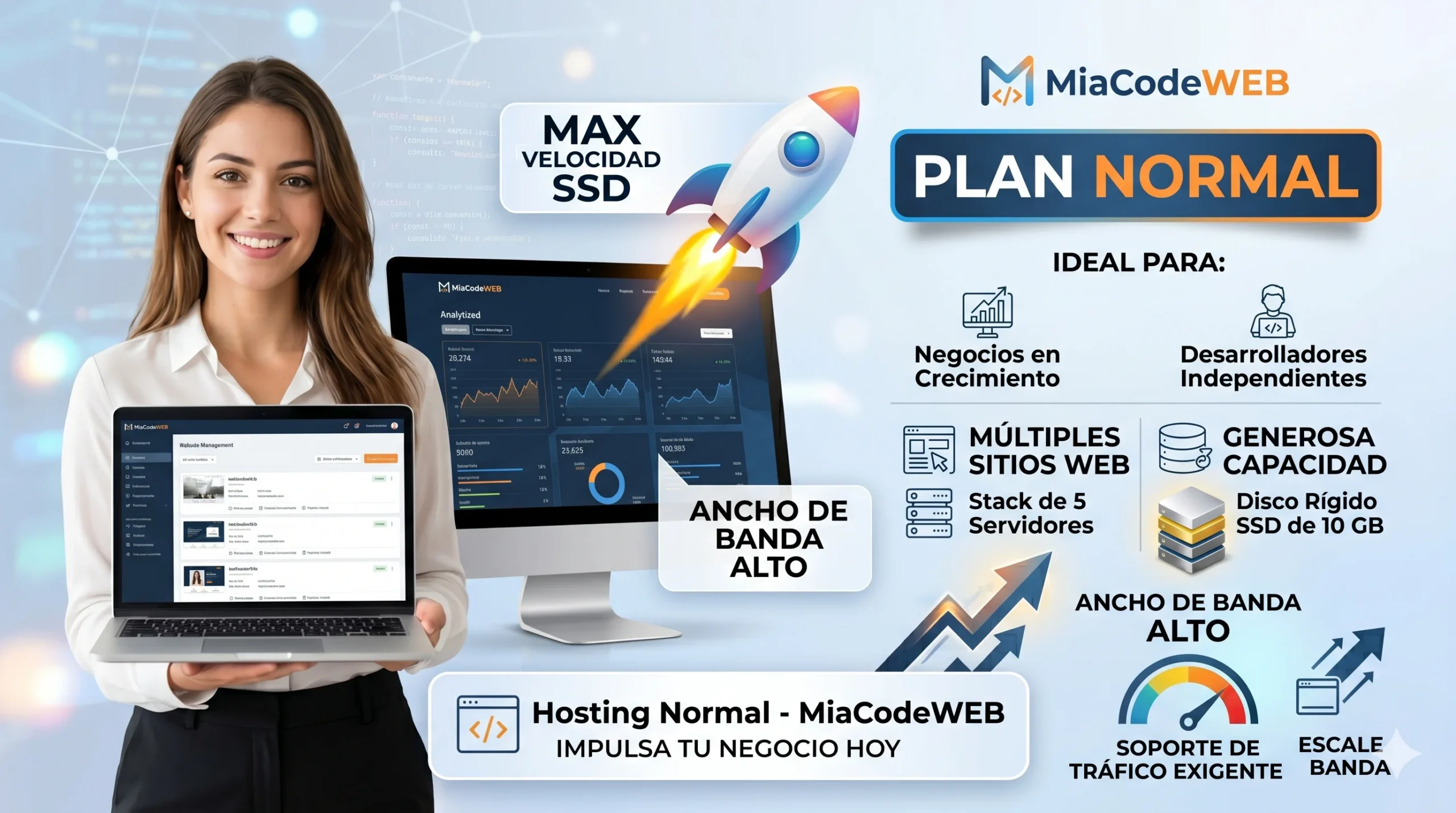 Plan Normal de hosting WordPress para negocios con 5 dominios y 10 GB SSD